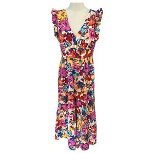 Womens Tiered Floral Maxi Dress‎ 8 Cocktail Flutter Sleeves Dopamine Colorful